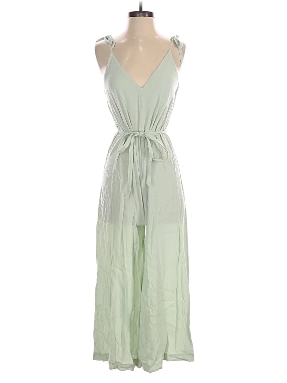 H&M Medium Tie-Waist V-Neck Wide-Leg Jumpsuit - Light Mint